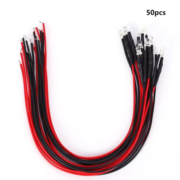 50 stk. Diode Kablet Lysende Rundt Hode Fremhev Rett Plugg LED-perler 12V 3mm