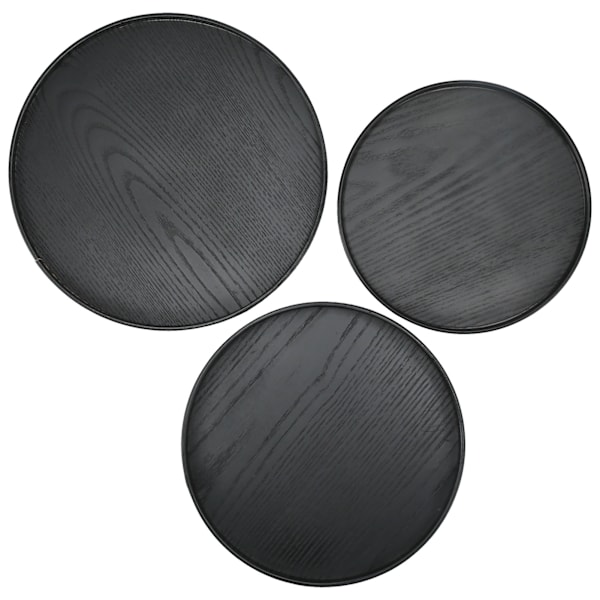 3st/set 30cm 27cm 24cm Diameter Rund Svart Träbricka Bordsservis Dessert Fruktbricka för Home Hotel