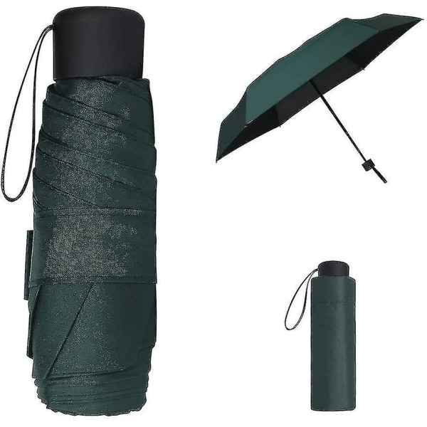 Mini matkasateenvarjo. Musta kompakti kokoontaittuva sateenvarjo. Pieni Kevyt