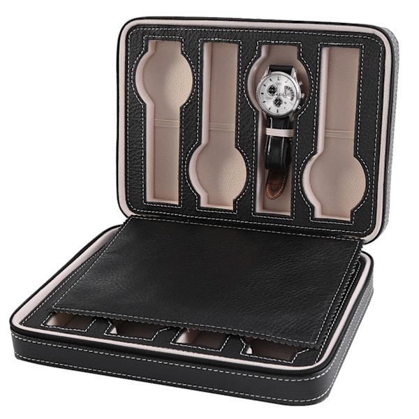 1Pc 8 Grids Watch Display Förvaringslåda Bärbar dragkedja för resesamlarfodral Organizer (svart)