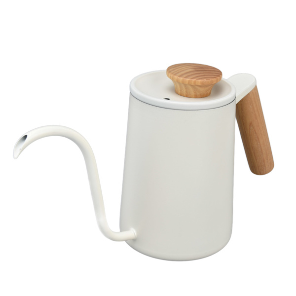 Handtag i rostfritt stål Droppkaffekanna Lång svanhalspip Droppvattenkokare Kaffe Tekanna Matt Vit600ml