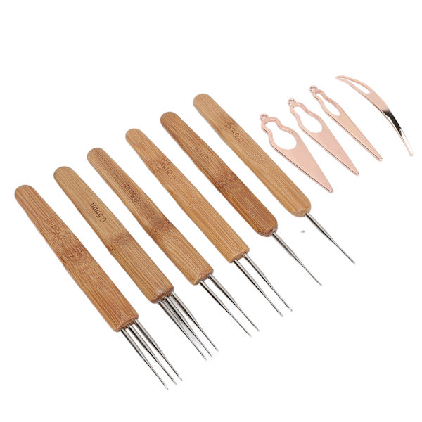 10 st Dreadlocks Verktygsset Legering Bambu Virknål Dreadlocks Nålar Kit för hårstyling Rose Gold
