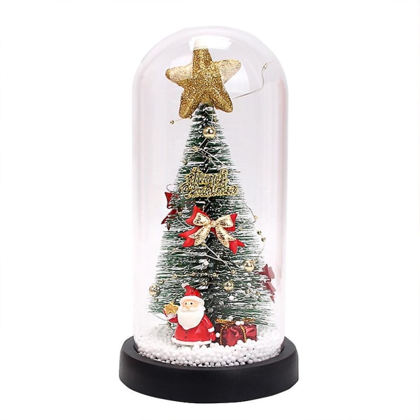 Juletre i glasskuppel Liten juletrebelysning Desktop Ornament Glødende Mini Xmas Tree