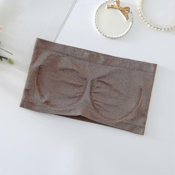 Dame Elastisk Stropløs BH, Sommer Bandeau BH, Plus Size Stropløs BH, Komfort Trådløs BH Brown S