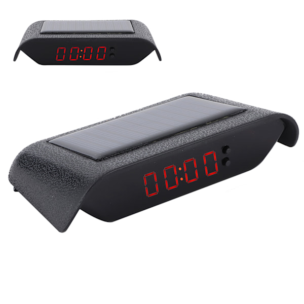 Bil Digitalt Ur Auto Lastbil Solcelledrevet Tid Dato Temperatur LCD Display Kabeldragning FreeRed Light
