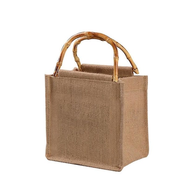 Bærbar Jute Handbag Handbag Bamboo Loop Håndtak Gjenbrukbare Tote dagligvareposer A