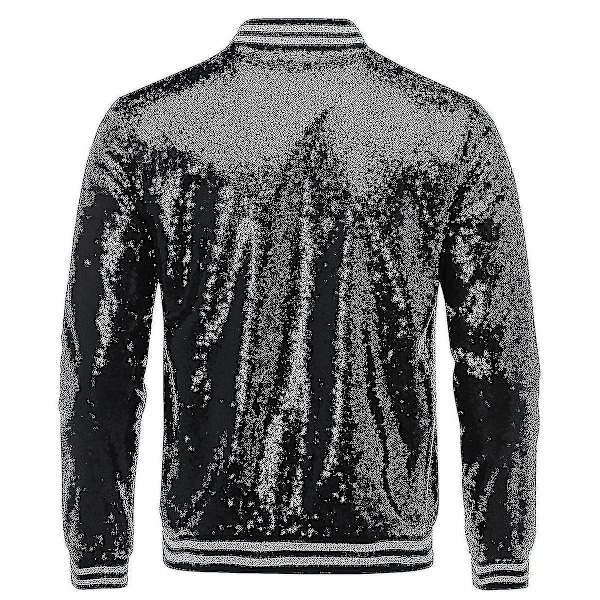 Svart Sequin Party Bomber Zipper Jacka för Män