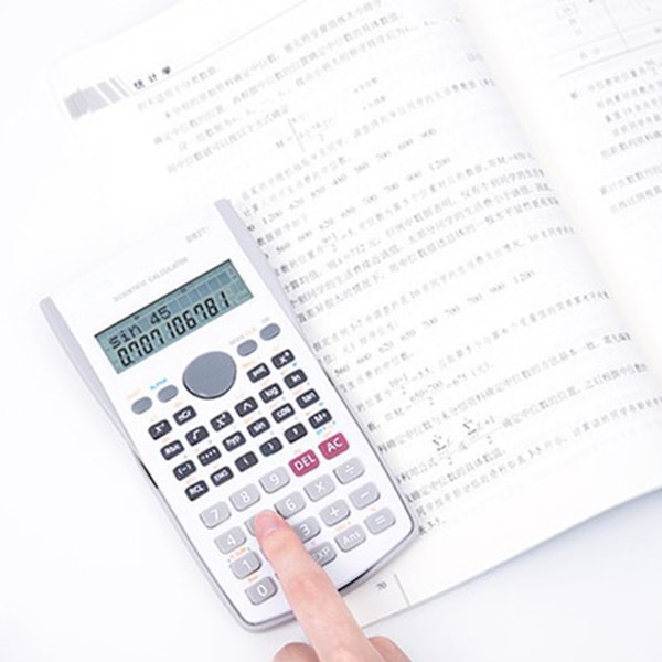 Videnskabelig Lommeregner To Linjers Display Brøkberegning Automatisk Nedlukning 12 Bit Funktionslommeregner til Studerende Hvid