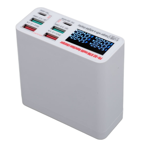 USB Laddstation 87W USB A USB C Laddare Hub med 6 portar LCD-skärm QC3.0 PD Snabbladdning USB Power Strip 100‑240V US-kontakt