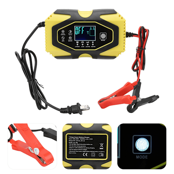 Automatisk Batterilader Intelligent Digital Display Opladningshukommelse Funktion til Biler Motorcykler 100-240V US Stik