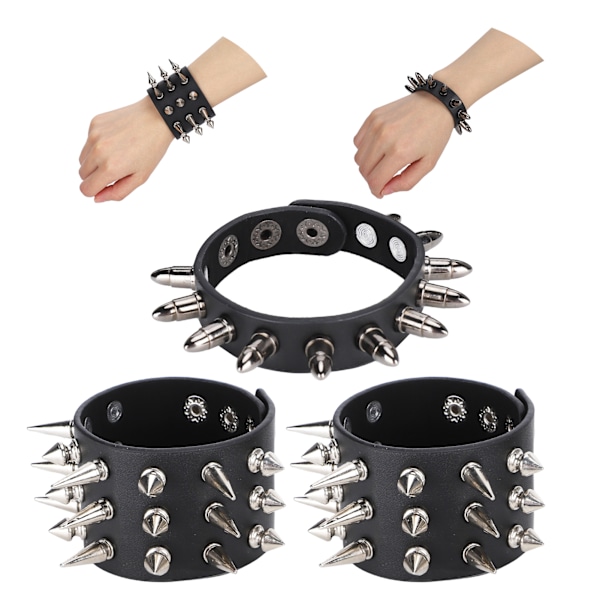 3 stk Punk Spiked Nit Armbånd Personligt Armbånd Manschet Retro Metal Armbånd