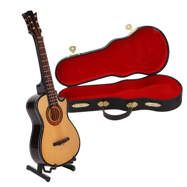 Miniatyr gitarrmodell Trä Minimusikinstrument Gitarrkopia med stativprydnadL