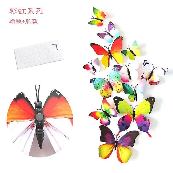 24 stk 3d sommerfugle vægdekorationer Aftagelige sommerfugle-klistermærker Gør-det-selv kunsthåndværksindretning til hjemmedekorationer Rainbow