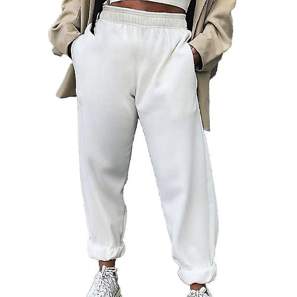 Avslappnade Oversize Dam Vita Joggers Gym Elastiska Byxor