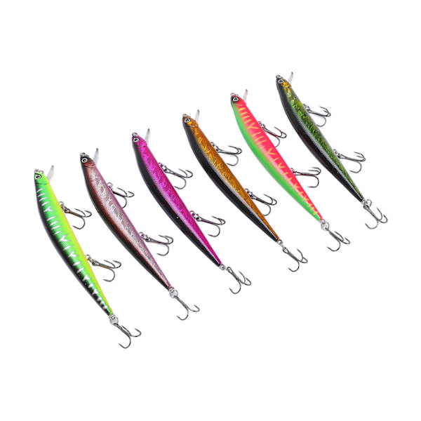 6 kpl Minnow-uistin, pitkä heitto, kelluva, keinotekoinen kovauistin, kala jig-uistin, wobbler