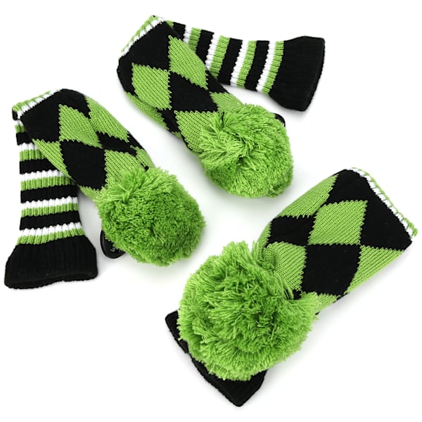 3st Polyester Ull Stickning Golf Putter Head Cover Trä Club Headcovers Tillbehör Grön
