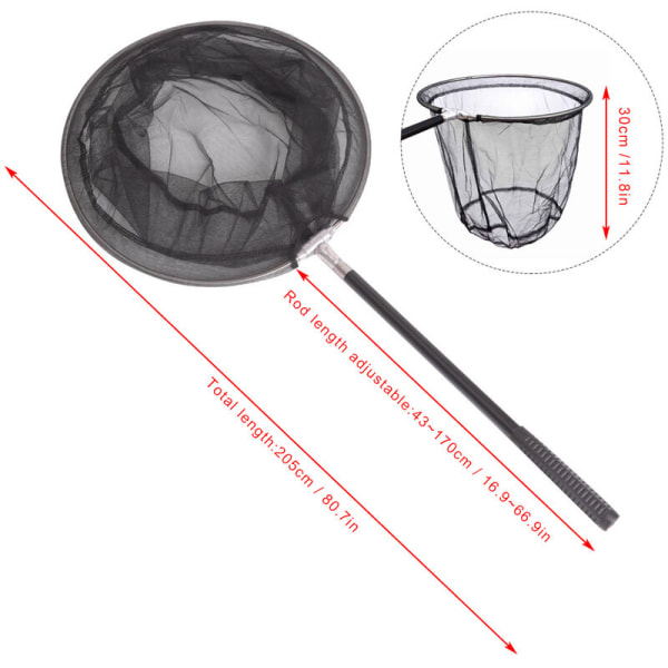 2,05M Pyöreä Brail taittuva kalastuslaskuverkko 5-osainen tankokahvan jatkekalastusvälineet, malli: musta