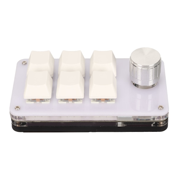 Miniknappsats med 6 taster med ratt RGB Lysblå Switch Kabeltilkoblet Plug and Play DIY Programmerbar enhånds mekanisk knappsats Hvit