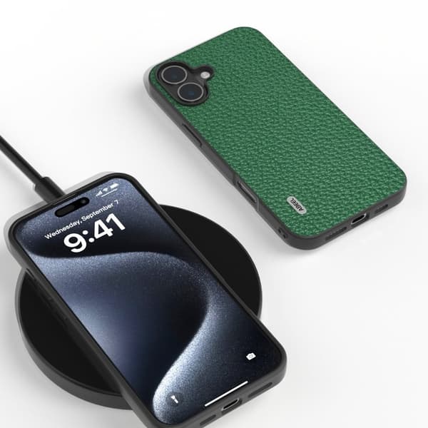 ABEEL Mobilskal till iPhone 16 Plus TPU + Läder Skydd - Grön