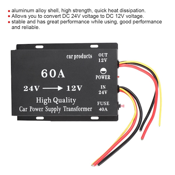 720W 60A 24V til 12V Bil DC Strøm Elektrisk Buck Transformer Konverter Adapter