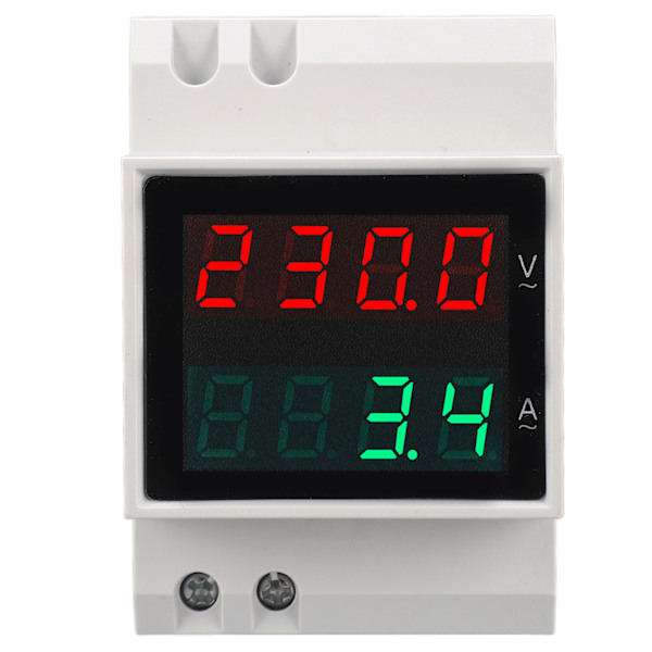 Voltmeter Amperemeter 4-cifret display DIN-skinne monteret enfaset spændingsstrømmåler 0,1‑99,9A AC80‑300V