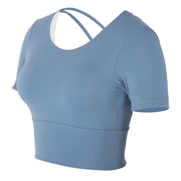 Dame Sommer Sexy Sport Kortermede Topper for Yoga Fitness Trening Sportstilbehør Mellomblå Grå L
