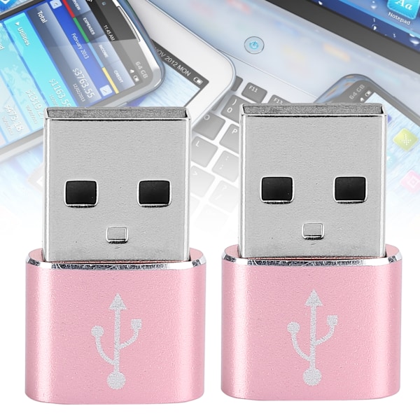 2 kpl Alumiiniseos TypeC - USB-sovitin lataukseen, synkronointiin ja tiedonsiirtoon (vaaleanpunainen)