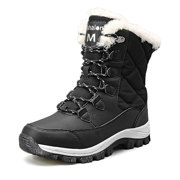 Varma Plus Velvet Dam Snow Boots, Utomhus Casual Bomullsskor, Svart