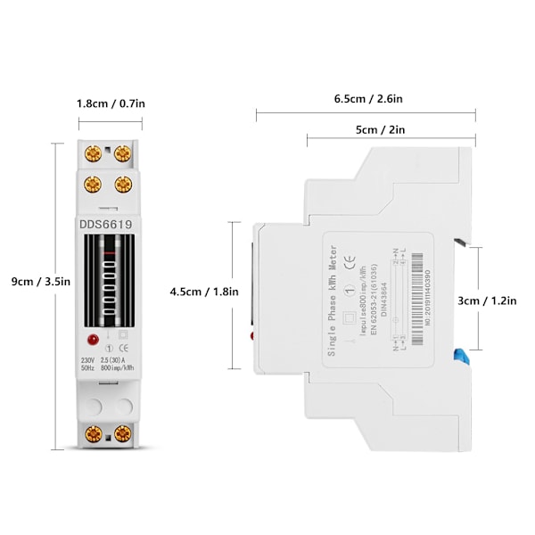 Energimåler DIN-skinne 1F Enfase Counter Husholdningsapparater 230V DDS6619-001(DDS6619-001-2.5（30）A )