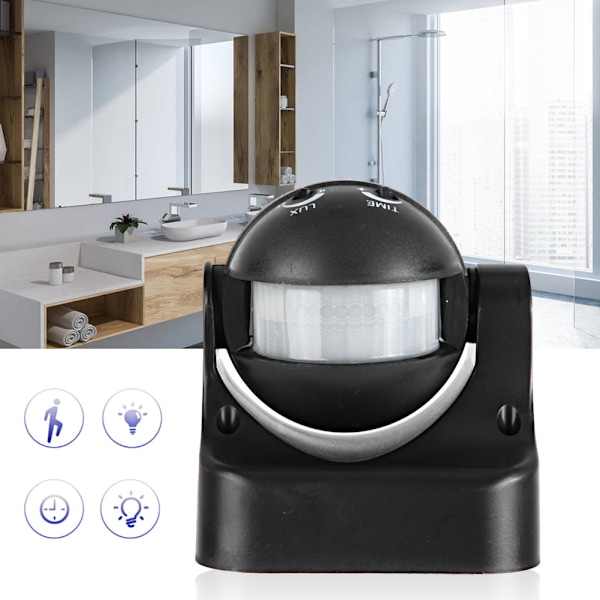 Utomhus Vattentät PIR Infraröd Body Sensor Switch Vidvinkel 110-240VBlack