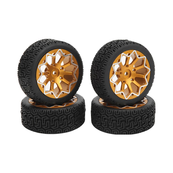 4 st 1/10 Skal RC Hjul och Däck Aluminiumlegering Fälg Gummi Däck Skinn för 1/10 Fjärrstyrd Bil Guld