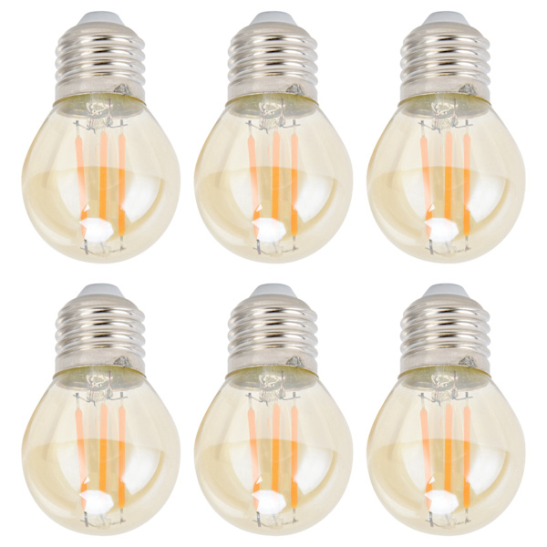 6 stk Vintage LED-lampe Gull Glass Dimbar G45 E27 4W Glødelamper Varmt lys 360LM