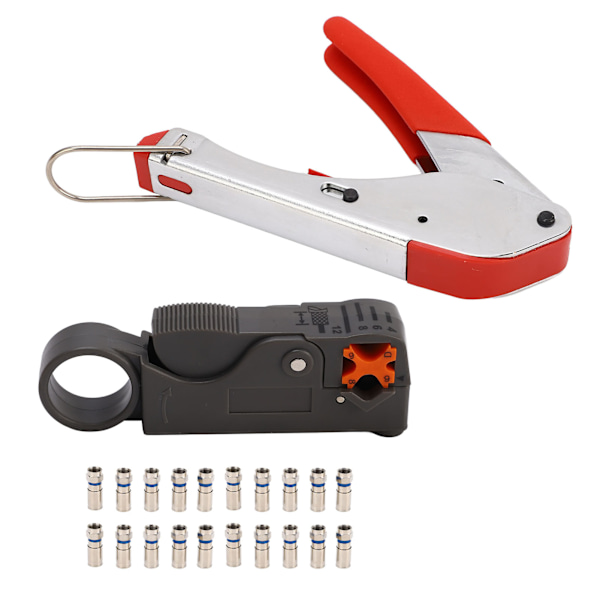 Koaksiaalikaapeli Crimper Wire Stripper Crimptång 20 kpl F-liittimet RG6:lle