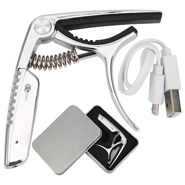 Gitarr Capo Tuner 2 i 1 zinklegering Inbyggt uppladdningsbart batteri RGB LED Display GT-100 (svart)