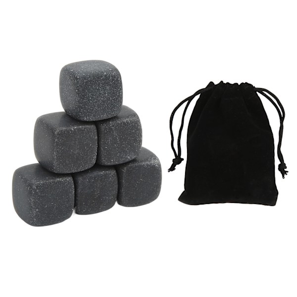 Basalt Whisky Stones Sett med oppbevaringspose for Whisky Cognac Vin Drikke Gjenbrukbar kjøling Whisky Rocks for gave 6 stk Sett