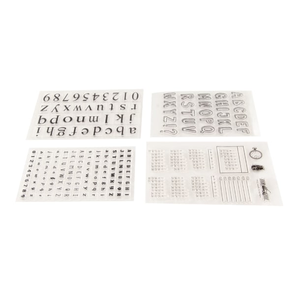 4 ark Siffer og Alfabet Silikon Stempel Klar Embossing-mappe for Scrapbooking Papirkort Fotoalbumproduksjon