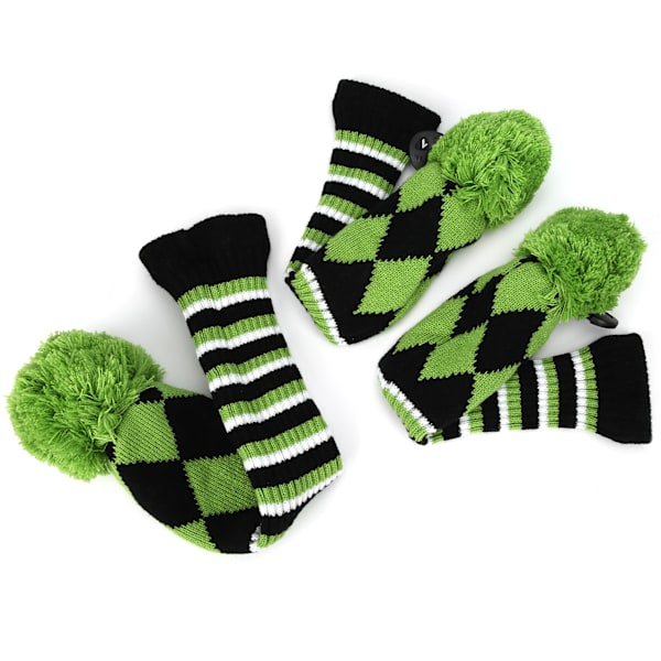 3st Polyester Ull Stickning Golf Putter Head Cover Trä Club Headcovers Tillbehör Grön