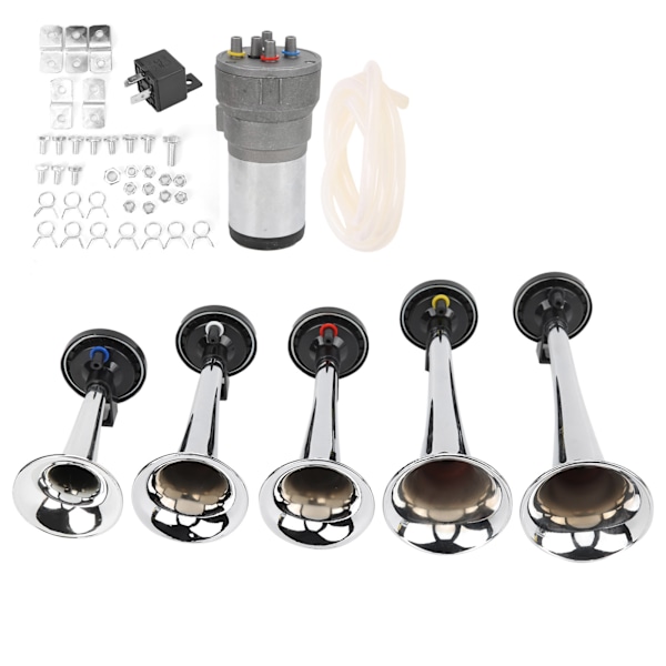 Bil 5 Trompet Sett Tune 12V med kompressor Krom Fargeerstatning for tog skip varebiler