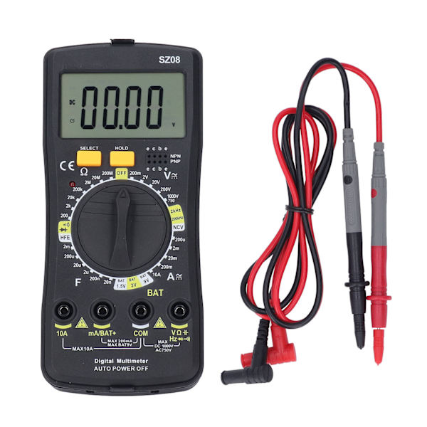 Digital multimeter Ultratynd Auto Manuel rækkevidde Lys Lyd Alarm Justerbar støttefod Elektrisk tester