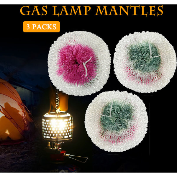 3 STK Campinglys Lampe Lanterne Mantles Lampwick Telt Gass Lampe Deksel Gaze