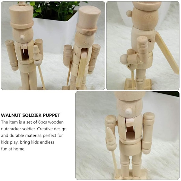 6 stk 12 cm jule nøddeknækker pyntesæt træ nøddeknækker karakter soldat legetøj trædukke figur maling legetøj
