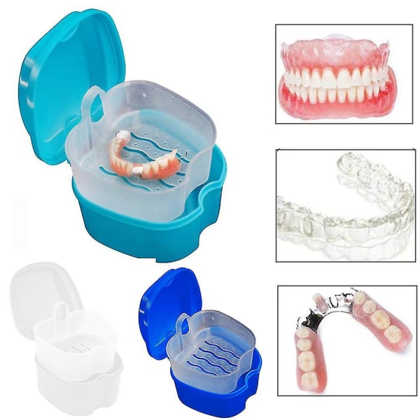Case Ortodonttinen hammaspidikelaatikko Tekohampaiden säilytyssäiliö hammasproteesien puhdistuslaatikko Blue