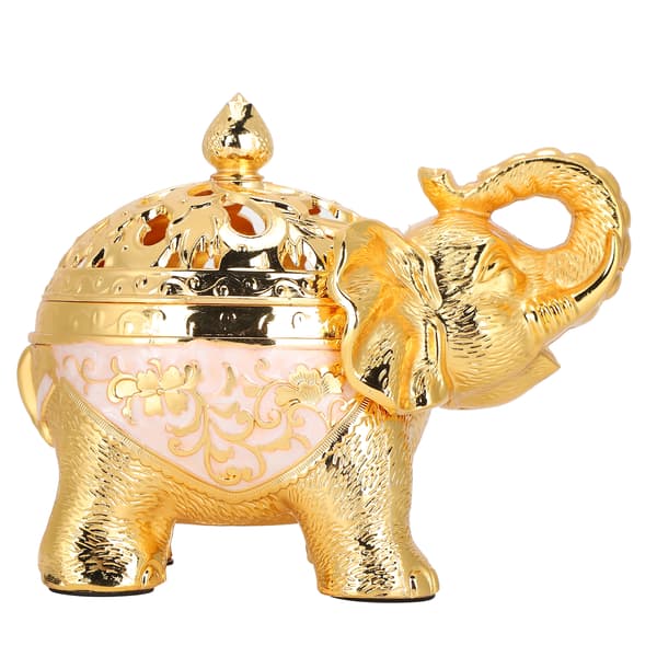 Elefantformad rökelsebrännare Aromaterapi Ornament för vardagsrum Entré Sovrum (Guld Vit Bakgrund)