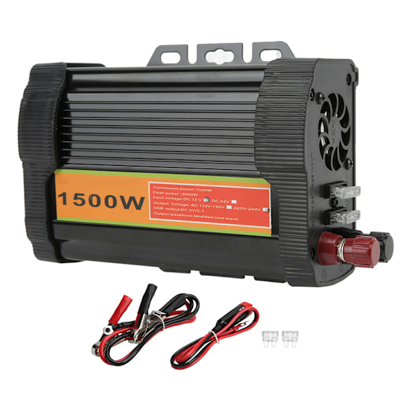 Svart 1500W Power Inverter Modifierad Sine Wave Car Inverter DC 12V till AC 220-240V omvandlare för nödsituationer