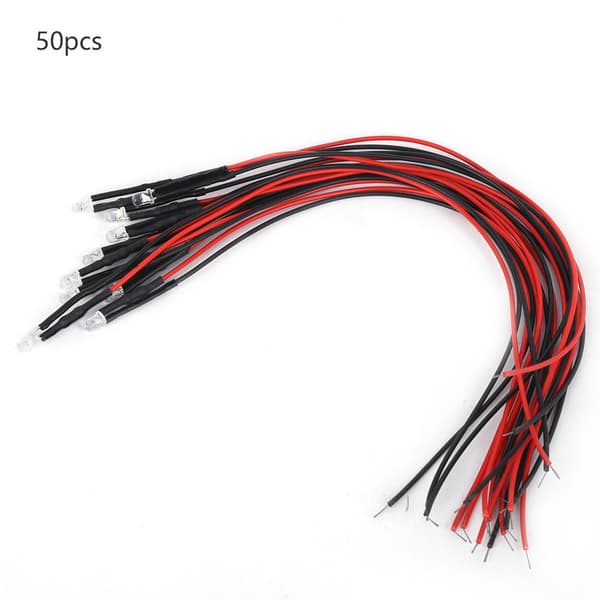 50 stk. 12V ferdigkablet LED-lysdiode 3 mm rundt hode lysperle flerfarget rask blinking
