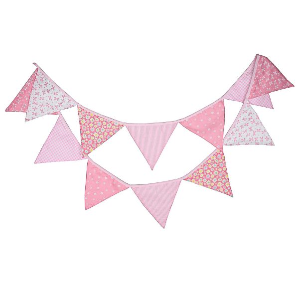 Fest Bunting Trekant Flag Stof Banner String Vimpel Flag Fødselsdagsdekoration (pink)