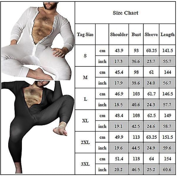 Svart Onesie Lang Underbukse Pyjamassett for Menn