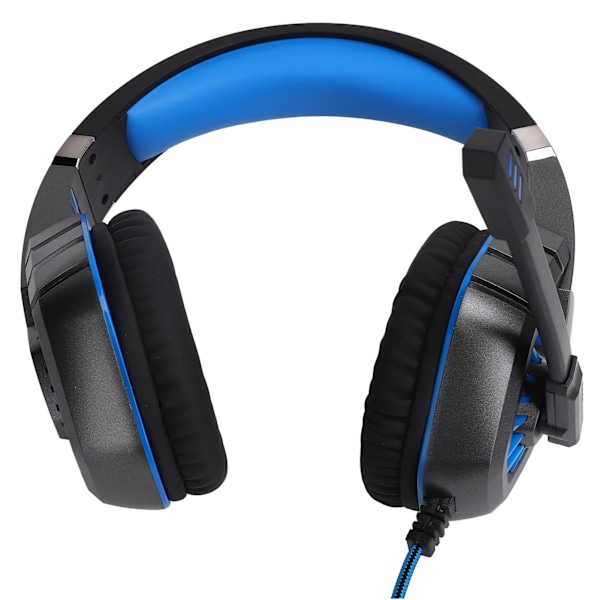 Kablet Gaming Headset med LED Lys Mikrofon Computer Spil Headset Plug and Play (Blå Sort)