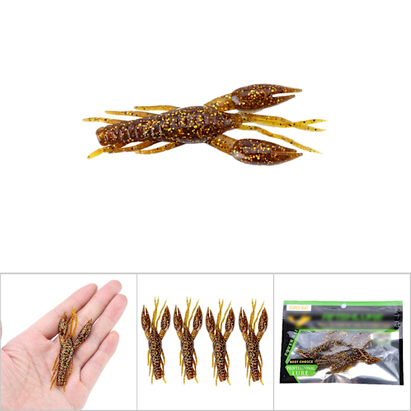 4 stk. brune silikonfiskekreps lokker for ferskvann og saltvann (6#)