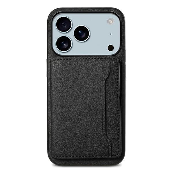 Kompatibel med iPhone 17 Pro etui med kortplads i læder, sort 48